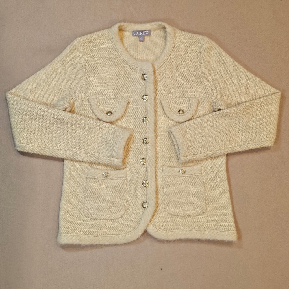 J.Crew Re-Imagined Merino Alpaca Lady Sweater Cardigan Cream Gold Button XS
